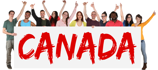 multicultural group holding Canada sign