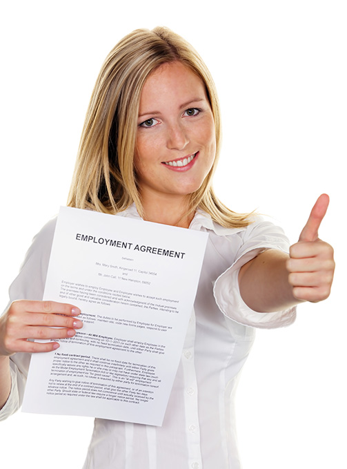 woman with employment agreement